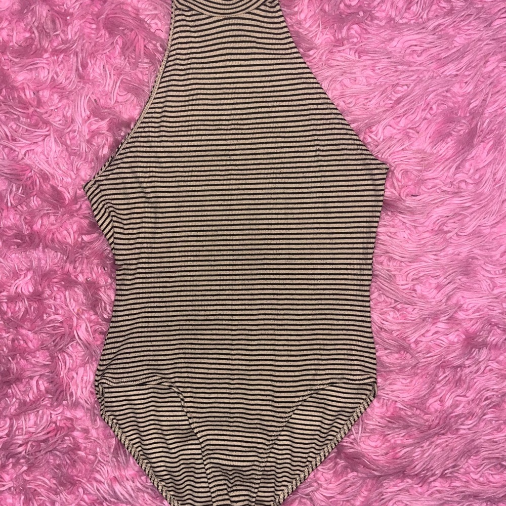 Heart & Hips Black and Tan Striped Bodysuit